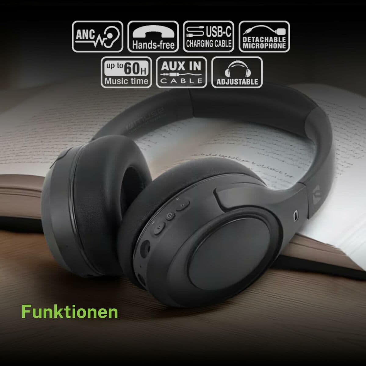 Headphones with Microphone Muse M295ANC Black Grey