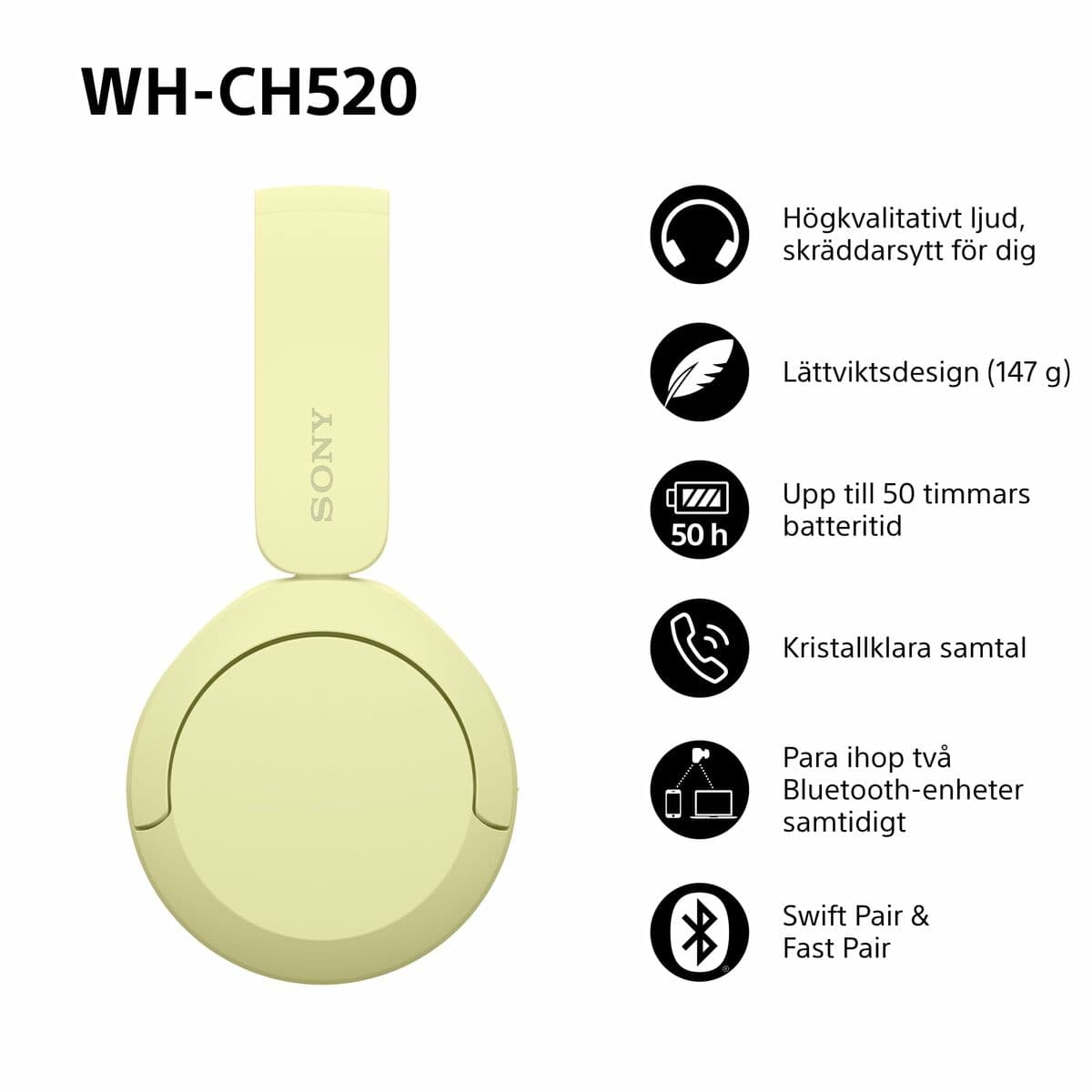 Headphones with Headband Sony WHCH520Y      * Yellow