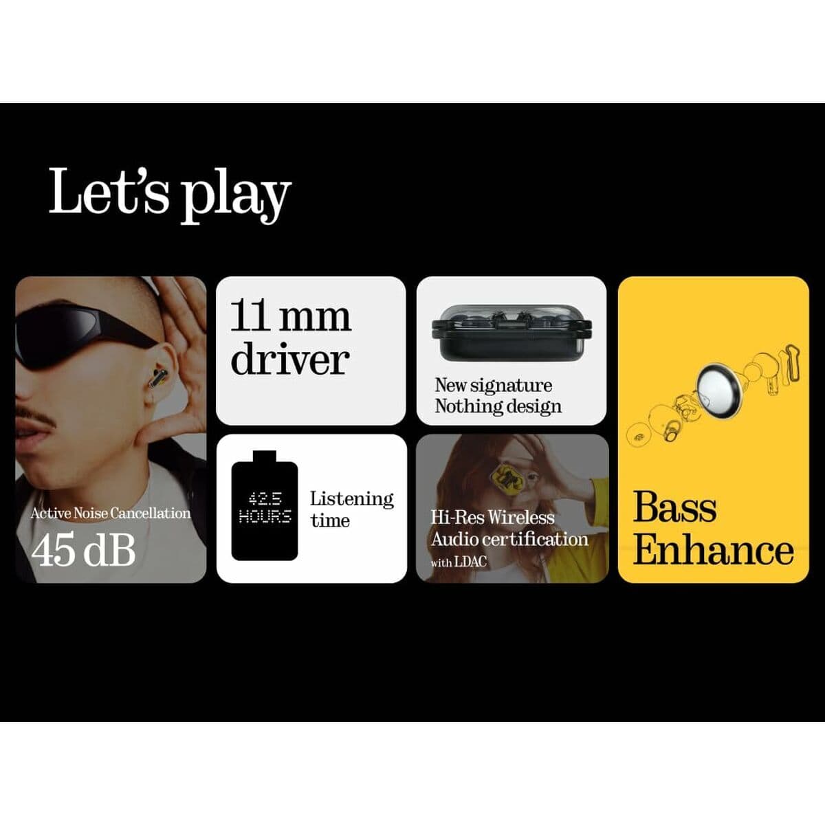 Headphones with Microphone Nothing A10600065 Yellow Transparent