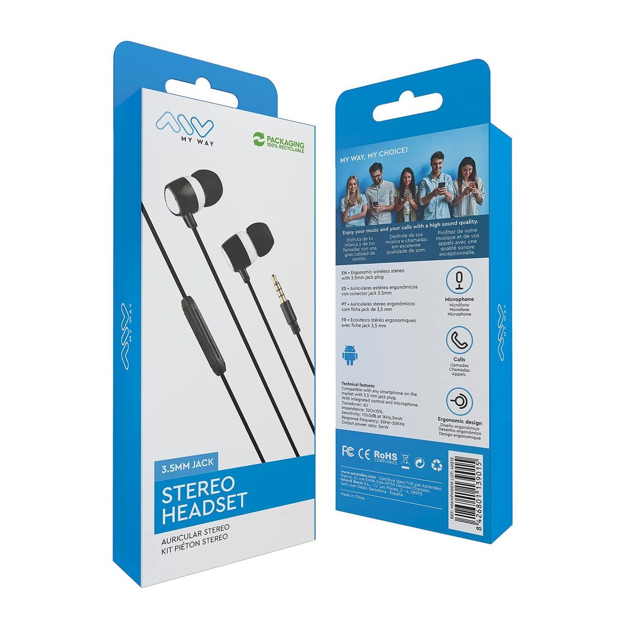 Headphones with Microphone Myway MWHPH0019 White Black