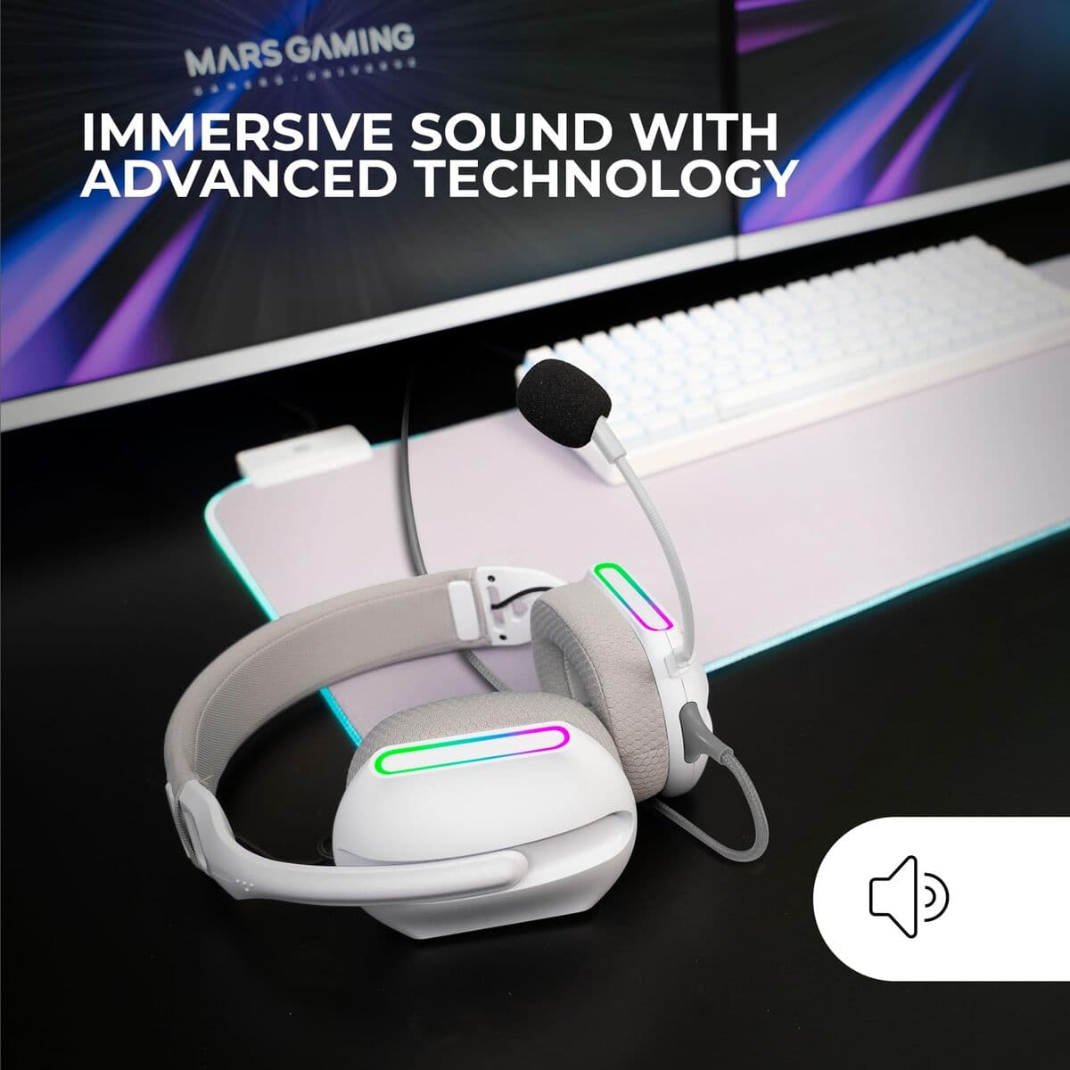 Headphones with Microphone Mars Gaming MHPROW White